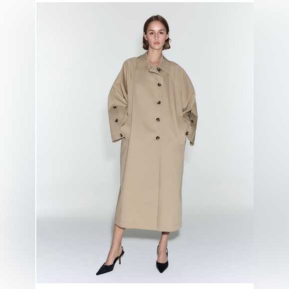 Zara Khaki Buttoned Oversized Trench Coat - Size MEDIUM - NWT *** LAST ONE*** - Picture 2 of 10